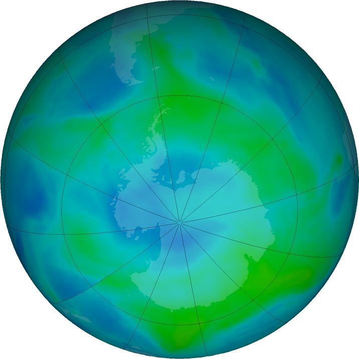 Antarctic ozone map for 16 February 2022